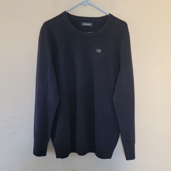 Naadam Mens Original 100% Cashmere Crewneck Sweater Black Size Xlarge Monogram - Picture 1 of 6
